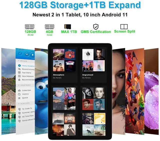 Alt view image 2 of 5 - FESABOLE 2 in 1 Android 10 inch Tablet 128GB Storage 1TB Expand Octa- Core Android Tablet Main13MP 5G WiFi IPS 1920 * 1200 with Stylus Keyboard