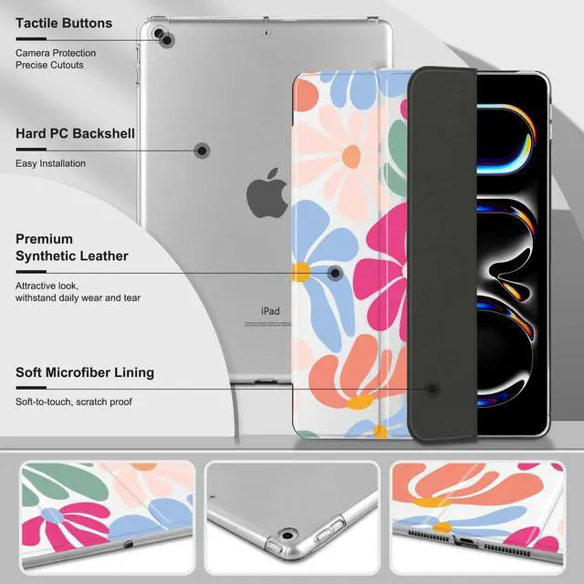 Alt view image 4 of 5 - MecBevia Case for iPad 10.2 Inch 9th Generation 2021 / 8th Gen 2020 / 7th Gen 2019, Slim iPad 10.2 Case Cover with Hard PC Back, Auto Wake/Sleep, ColorfulFlowers
