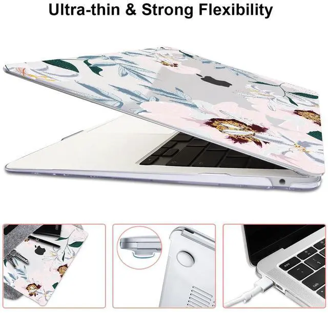 Alt view image 5 of 5 - LCMOCICO for MacBook Pro 13 Inch Case 2022 2021 2020 Release A2338 M2 M1 A2251 A2289, Plastic Hard Shell Case for MacBook Pro 13.3 inch with Touch Bar & Touch ID, Pink Peonies & Lilies