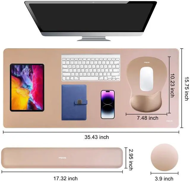 Alt view image 2 of 5 - MOSISO Keyboard Mouse Pad Set, Large Gaming Mouse Pad&Keyboard&Mousepad Wrist Rest&Coaster, Ergonomic Non-Slip Mousepad Easy Typing Cushion with Curved Concave Memory Foam for Home Office, Brown