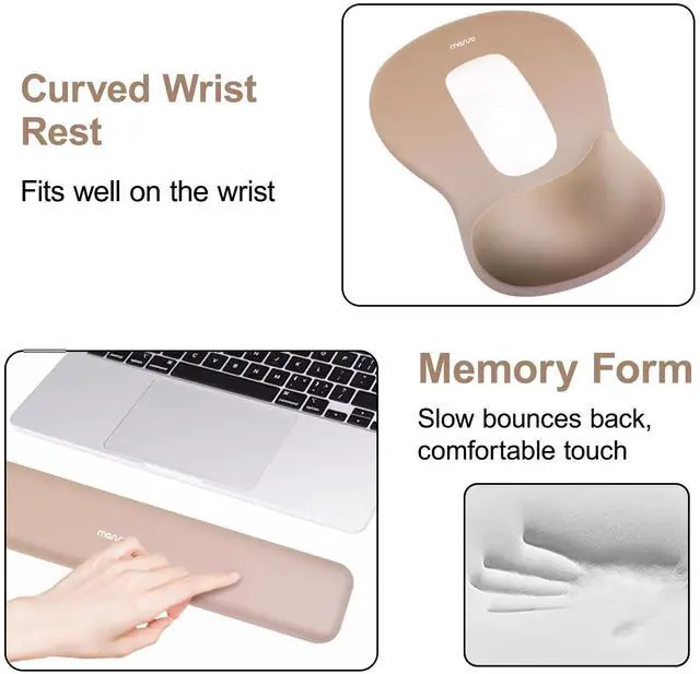 Alt view image 4 of 5 - MOSISO Keyboard Mouse Pad Set, Large Gaming Mouse Pad&Keyboard&Mousepad Wrist Rest&Coaster, Ergonomic Non-Slip Mousepad Easy Typing Cushion with Curved Concave Memory Foam for Home Office, Brown