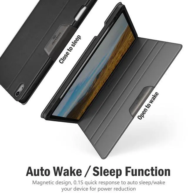 Alt view image 3 of 5 - Antbox for iPad Air 13 Inch Case 2025 M3 /2024 M2, Built-in Pencil Holder, Fully Supports Pencil Pro and Pencil (USB-C), Auto Sleep/Wake Function PU Leather iPad Air 13'' Cover (Black)
