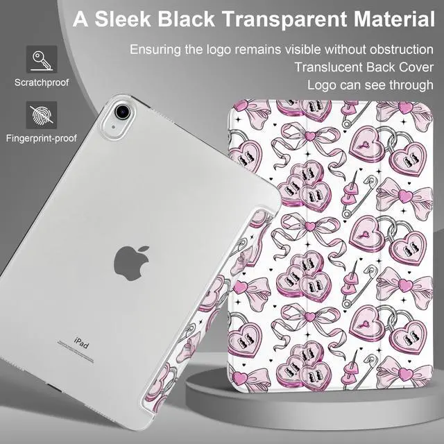 Alt view image 3 of 5 - MecBevia Case Compatible with iPad Air 11 Inch M3 (2025) / M2 (2024), iPad Air 10.9 Inch 5th Gen (2022) / 4th Gen (2020), Hard PC Back Cover with Auto Wake/Sleep, Love Ribbon