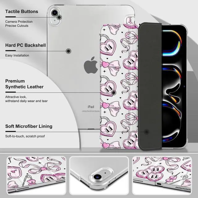 Alt view image 4 of 5 - MecBevia Case Compatible with iPad Air 11 Inch M3 (2025) / M2 (2024), iPad Air 10.9 Inch 5th Gen (2022) / 4th Gen (2020), Hard PC Back Cover with Auto Wake/Sleep, Love Ribbon