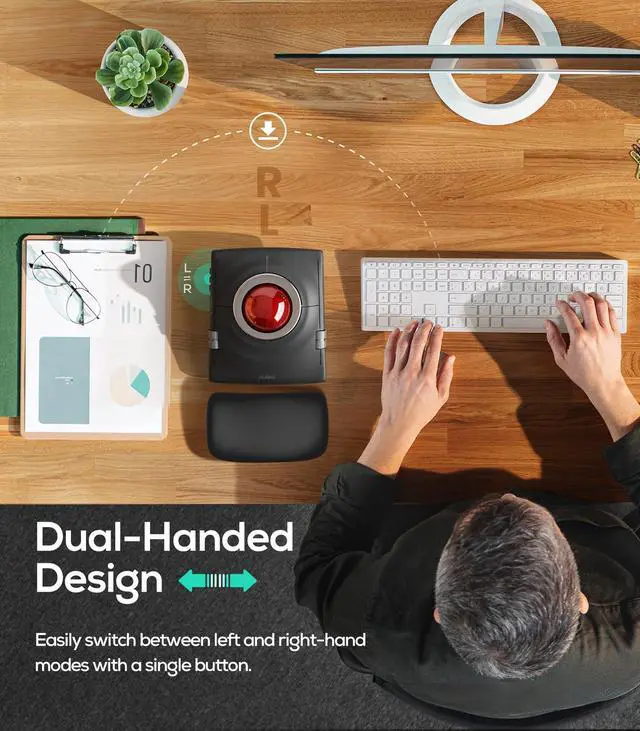 Alt view image 5 of 5 - Nulea M512 Wireless Trackball Mouse, Ergonomic 55mm Trackball, Adjustable DPI for Precise Control, Left or Right Hand Compatible, Rechargeable, Multi-Device Bluetooth & 2.4GHz for PC, Laptop, Mac