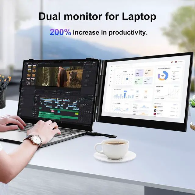 Alt view image 2 of 5 - Laptop Screen Extender,14" FHD 1080P IPS Portable Monitor for Laptop,Ultra-Thin 0.17" & 1.3lbs Lightweight,Plug & Play Dual Screen for 13-17.3" Laptops,Compatible with Wins/Mac/Android/Switch/Chrome