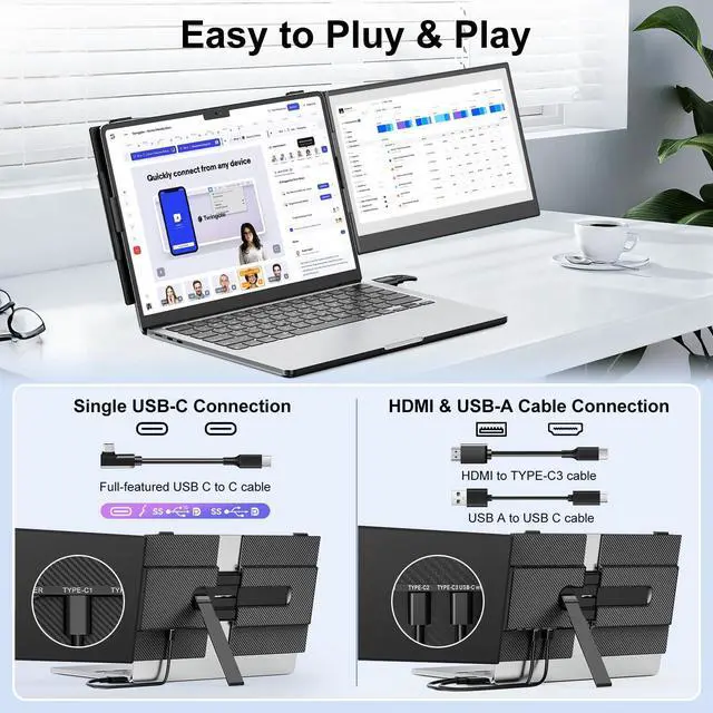 Alt view image 5 of 5 - Laptop Screen Extender,14" FHD 1080P IPS Portable Monitor for Laptop,Ultra-Thin 0.17" & 1.3lbs Lightweight,Plug & Play Dual Screen for 13-17.3" Laptops,Compatible with Wins/Mac/Android/Switch/Chrome