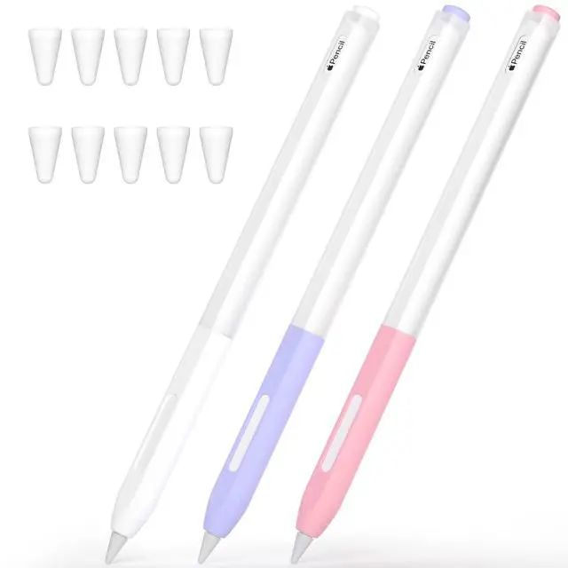 Main image of JOOSKO Pencil Case Compatible with Apple Pencil Pro/Apple Pencil 2nd Generation Case, 3 Pack Silicone Translucent Two-Tone Pencil Case, [with 10 Silicone Tip Cover].(Purple, Pink, White)