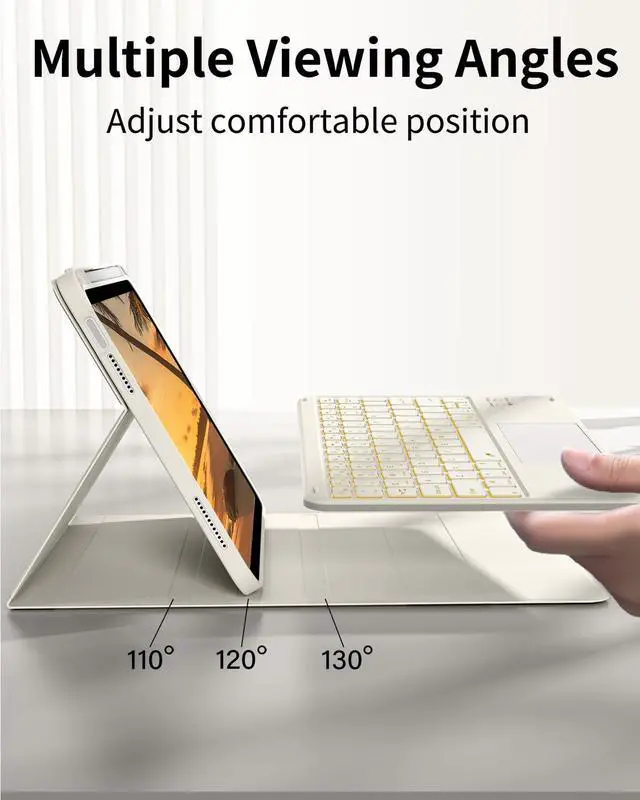 Alt view image 4 of 5 - ZKTUYU for iPad 11th 10th Generation Case with Keyboard, 7-Colors Backlit, Folio Cover with Pencil Holder, Multi-Touch Trackpad, Detachable Keyboard for iPad (A16) 11/10.9-inch 2025/2022 (Cream White)