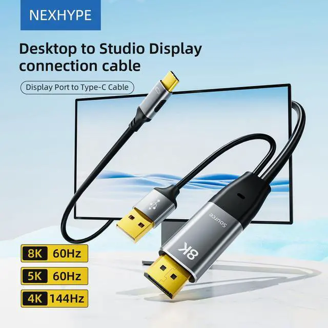 Alt view image 4 of 5 - NEXHYPE DisplayPort to USB-C Cable 8K@60Hz, DP to Type-C Male Cable Adapter 6.6ft Converter for Apple Studio Display, USB-C Display Device Conversion Cable