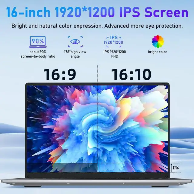 Alt view image 2 of 5 - MITUNTUN 16 Inch Gaming Laptop Computer, 2025 Window 11 Pro Lap Top 16GB DDR4 RAM 1TB SSD, Processor N95(Up to 3.4GHz), 1200p FHD IPS Display, Office 365, Backlit Keyboard, 6000mAh, Portatil