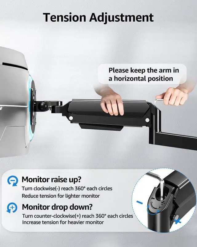 Alt view image 5 of 5 - MOUNTUP Monitor Wall Mount for 49 45 43 40 35 32 27 24 Inch Screens, Heavy Duty Wall Monitor Mount, Holds 4.4 to 44 lbs, Ultrawide Gas Spring Monitors Arm Wall Mount, VESA Mount 75x75/100x100mm