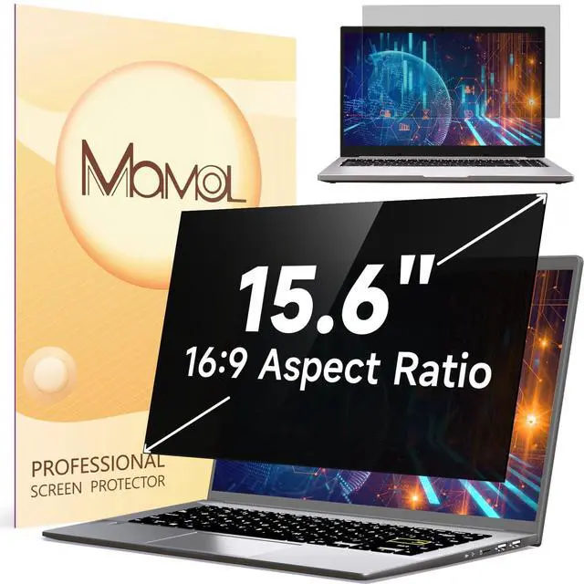 Main image of Mamol 15.6 Inch Laptop Privacy Screen Filter for 16:9 Widescreen Display, Eye Protection Anti Glare & Blue Light Filter, Privacy Screen Protector for 15.6" Laptop