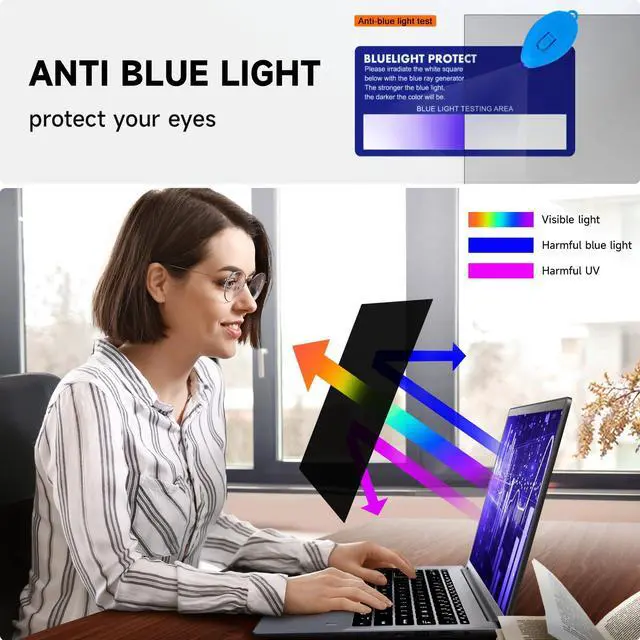 Alt view image 4 of 5 - Mamol 15.6 Inch Laptop Privacy Screen Filter for 16:9 Widescreen Display, Eye Protection Anti Glare & Blue Light Filter, Privacy Screen Protector for 15.6" Laptop