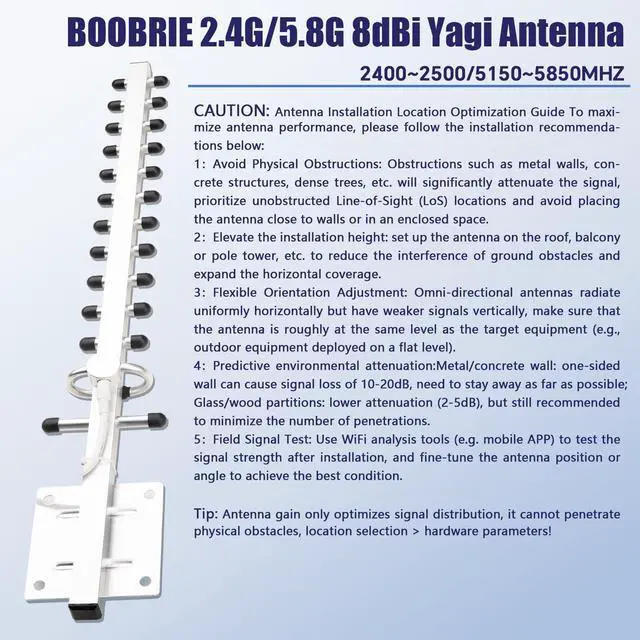 Alt view image 4 of 5 - BOOBRIE Dual Band Yagi WiFI Antenna 2.4G/5.8G 8dBi Outdoor Directional Antenna High Gain RP-SMA Female Connector 4.92Ft RG58 Cable 13 Unit WIFi Yagi Antenna for Router Network Card WiFi Signal Booster