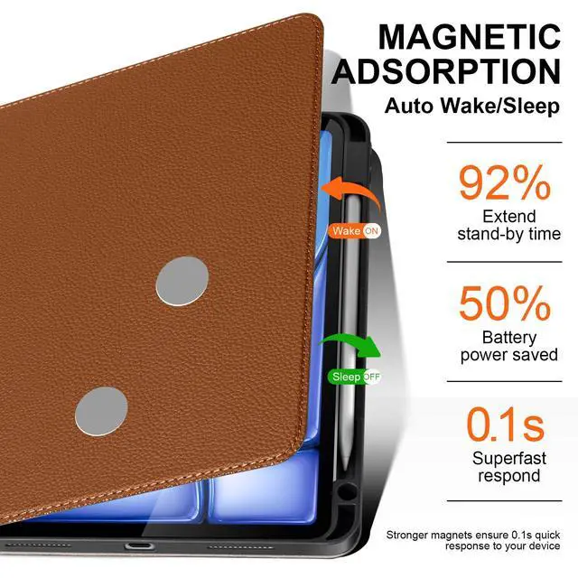 Alt view image 5 of 5 - XFYKJIN Leather Case for iPad Air 11 inch M3/M2 (2025/2024) & 10.9 inch (2022/2020) | with Built-in Pencil Holder | Auto Wake/Sleep | Protective Shockproof Cover | Adjustable Stand | Brown