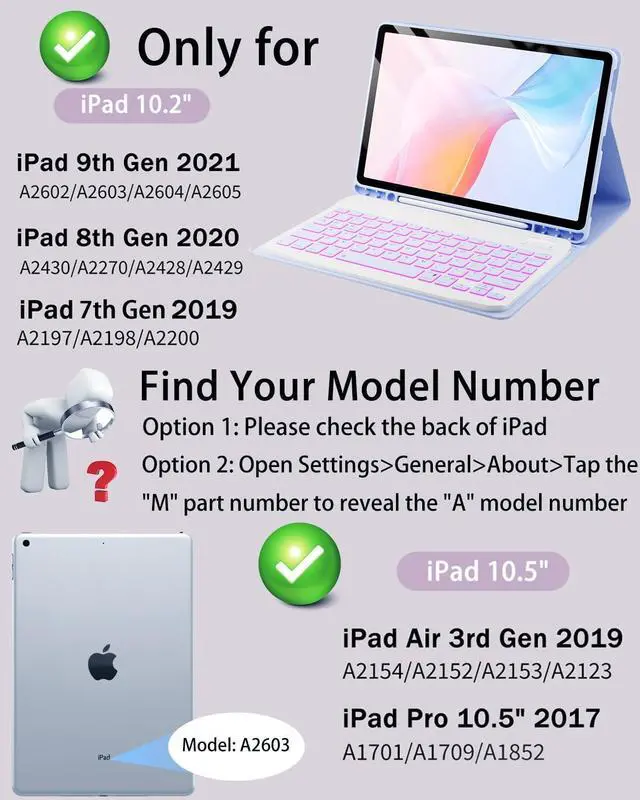 Alt view image 3 of 5 - TUNKARMOR for iPad 9th / 8th / 7th Generation 10.2 inch & iPad Air 3rd Gen & iPad Pro 10.5 inch Case with 7 Color Backlit Keyboard - Built in Pencil Holder with Mouse (Purple)