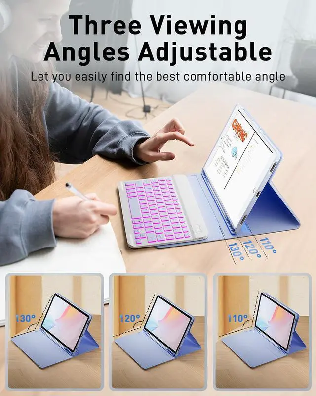 Alt view image 4 of 5 - TUNKARMOR for iPad 9th / 8th / 7th Generation 10.2 inch & iPad Air 3rd Gen & iPad Pro 10.5 inch Case with 7 Color Backlit Keyboard - Built in Pencil Holder with Mouse (Purple)