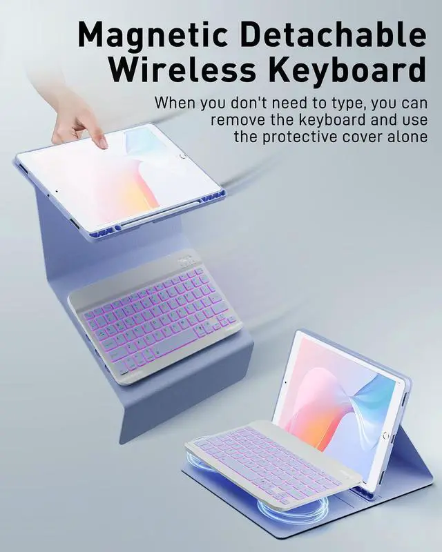 Alt view image 5 of 5 - TUNKARMOR for iPad 9th / 8th / 7th Generation 10.2 inch & iPad Air 3rd Gen & iPad Pro 10.5 inch Case with 7 Color Backlit Keyboard - Built in Pencil Holder with Mouse (Purple)