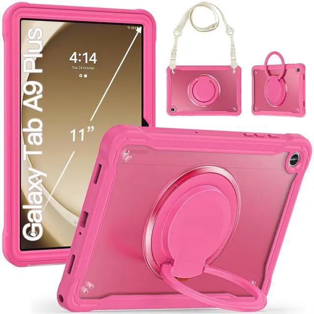 Main image of GooodiDEAR Shockproof Case for Samsung Galaxy Tab A9+ 11" 2023, Rotating Multi-Angle Stand, Hybrid TPU Protective Cover, Lightweight Rugged for Kids with Pen Holder Strap, SM-X210/X216/X218, Rose