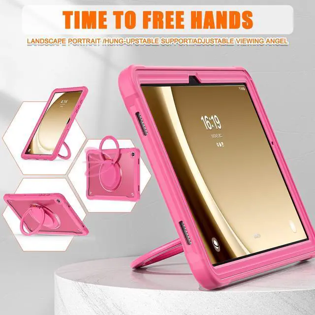 Alt view image 3 of 5 - GooodiDEAR Shockproof Case for Samsung Galaxy Tab A9+ 11" 2023, Rotating Multi-Angle Stand, Hybrid TPU Protective Cover, Lightweight Rugged for Kids with Pen Holder Strap, SM-X210/X216/X218, Rose