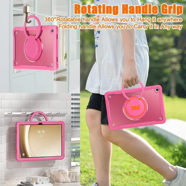 Alt view image 4 of 5 - GooodiDEAR Shockproof Case for Samsung Galaxy Tab A9+ 11" 2023, Rotating Multi-Angle Stand, Hybrid TPU Protective Cover, Lightweight Rugged for Kids with Pen Holder Strap, SM-X210/X216/X218, Rose