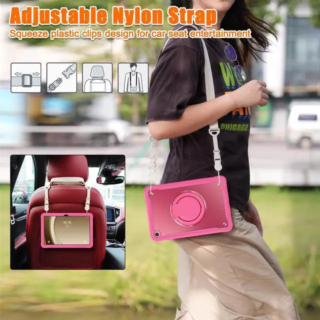 Alt view image 5 of 5 - GooodiDEAR Shockproof Case for Samsung Galaxy Tab A9+ 11" 2023, Rotating Multi-Angle Stand, Hybrid TPU Protective Cover, Lightweight Rugged for Kids with Pen Holder Strap, SM-X210/X216/X218, Rose