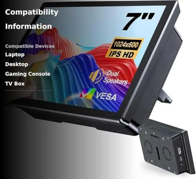 Alt view image 3 of 5 - 7 Inch Touchscreen for Raspberry Pi,5-Point 1024 * 600 IPS touchscreen Portable Monitor with HDMI Interface Dual-Speaker for Raspberry Pi 5/4B/3B+/3B/B+ Jetson Nano Win11/10/8/7(7" 1024*600-B)