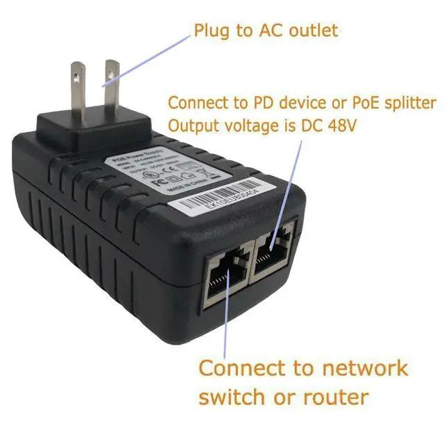 Alt view image 4 of 5 - 20 Pack Y-Axis Wall Plug PoE Injector Power Over Ethernet Supply 48V 0.5A for Security IP Camera