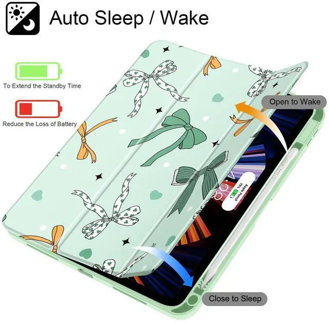 Alt view image 2 of 5 - Tuiklol for 2025 iPad (A16 Chip) 11th Generation 11 inch/iPad 10th Generation 10.9 inch 2022 Case, Buit in Pencil Holder with Clear Back Shell Cover Trifold Stand Auto Wake/Sleep, Green Bows
