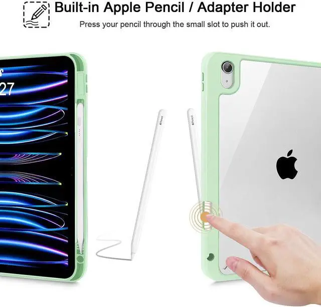 Alt view image 4 of 5 - Tuiklol for 2025 iPad (A16 Chip) 11th Generation 11 inch/iPad 10th Generation 10.9 inch 2022 Case, Buit in Pencil Holder with Clear Back Shell Cover Trifold Stand Auto Wake/Sleep, Green Bows