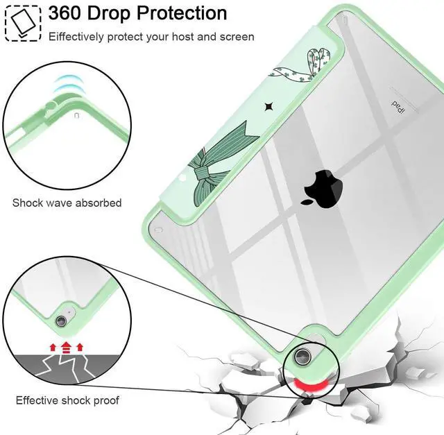 Alt view image 5 of 5 - Tuiklol for 2025 iPad (A16 Chip) 11th Generation 11 inch/iPad 10th Generation 10.9 inch 2022 Case, Buit in Pencil Holder with Clear Back Shell Cover Trifold Stand Auto Wake/Sleep, Green Bows
