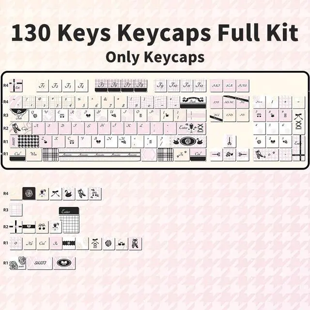 Alt view image 2 of 5 - COOMICKEY Dye Sub PBT Keycaps Set 130 Keys, Cherry Profile Cute Custom Keycaps 60 65 75 100 Percent for 61/64/68/84/87/100/104/108 Gaming Mechanical Keyboard, Pink Black