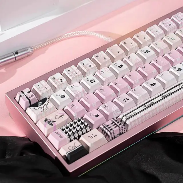 Alt view image 3 of 5 - COOMICKEY Dye Sub PBT Keycaps Set 130 Keys, Cherry Profile Cute Custom Keycaps 60 65 75 100 Percent for 61/64/68/84/87/100/104/108 Gaming Mechanical Keyboard, Pink Black