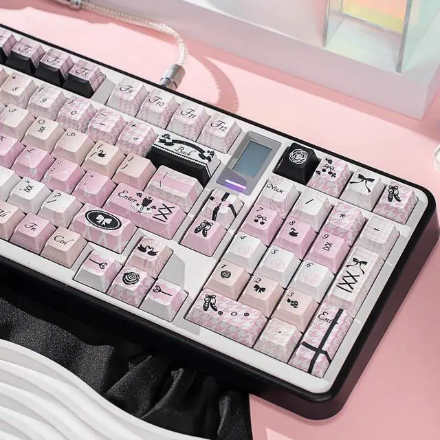 Alt view image 4 of 5 - COOMICKEY Dye Sub PBT Keycaps Set 130 Keys, Cherry Profile Cute Custom Keycaps 60 65 75 100 Percent for 61/64/68/84/87/100/104/108 Gaming Mechanical Keyboard, Pink Black