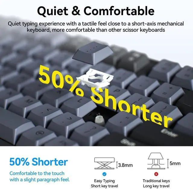 Alt view image 3 of 5 - AUSDOM Wireless Keyboard and Mouse Combo - 98 Keys Mechanical Feel, 2.4G Silent Computer Keyboard & 3 DPI Adjustable Quiet Mouse, Numeric Keypad, Battery-Powered, Plug & Play for PC/Laptop/Windows/Mac