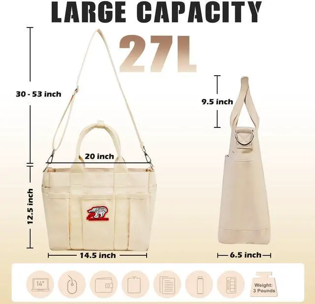 Alt view image 3 of 5 - Rough Enough Crossbody Laptop Tote Bag for Women Men Heavy Duty 20 oz Canvas Work Tote 27L Large Capacity Padded 14 Inch Laptop Compartment Travel Business