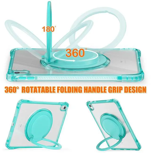 Alt view image 4 of 5 - Mektron for 2025 iPad 11 inch (A16 Chip) 11th Gen Case, PC Clear Cover for iPad 10th Gen10.9 inch 2022, Shockproof Tablet Cases with Soft TPU & Rotating Stand for Kids, Light Green