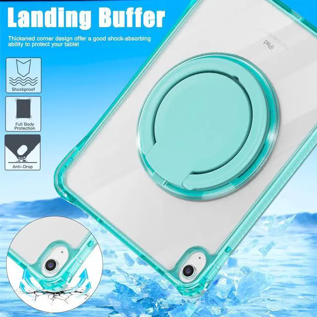 Alt view image 5 of 5 - Mektron for 2025 iPad 11 inch (A16 Chip) 11th Gen Case, PC Clear Cover for iPad 10th Gen10.9 inch 2022, Shockproof Tablet Cases with Soft TPU & Rotating Stand for Kids, Light Green