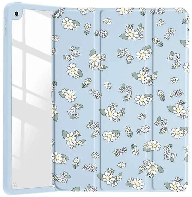 Main image of JOYLAND Countryside Style Floral Pattern Case for iPad 7th/8th/9th Generation, Clear Transparent Acrylic Hard Back Case with Pencil Holder Trifold Stand Tablet Cover for iPad 10.2" 2019/2020/2021