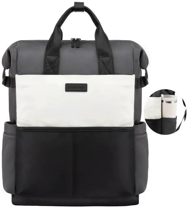 Main image of LOVEVOOK Laptop Backpack for Women, 17.3 Inch Work Travel Backpack Purse for School College Bookbag for Teen Girls Waterproof Computer Bag for Teacher Nurse Business, Black-Beige-Grey