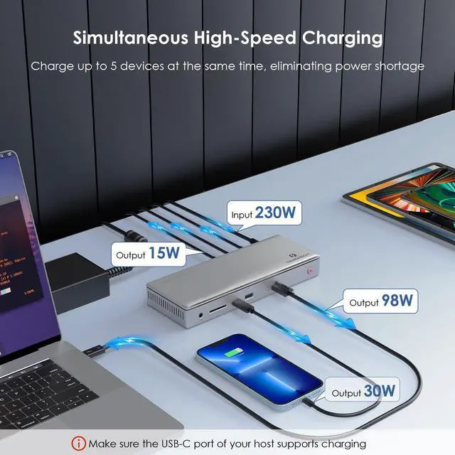 Alt view image 5 of 5 - WAVLINK Thunderbolt 4 Docking Station, Single 8K or Dual 4K Display for MacBook Pro/Air Thunderbolt 4/3, 98W PD, USB-C/USB 4 Windows(4xTBT 4, 4xUSB-A, USB-C, 2.5G Ethernet, SD, Audio, DC Port)
