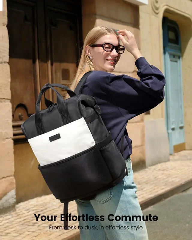 Alt view image 2 of 5 - LOVEVOOK Laptop Backpack for Women, 17.3 Inch Work Travel Backpack Purse for School College Bookbag for Teen Girls Waterproof Computer Bag for Teacher Nurse Business, Black-Beige-Grey