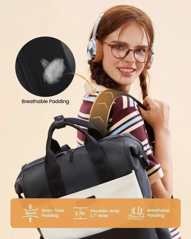 Alt view image 5 of 5 - LOVEVOOK Laptop Backpack for Women, 17.3 Inch Work Travel Backpack Purse for School College Bookbag for Teen Girls Waterproof Computer Bag for Teacher Nurse Business, Black-Beige-Grey