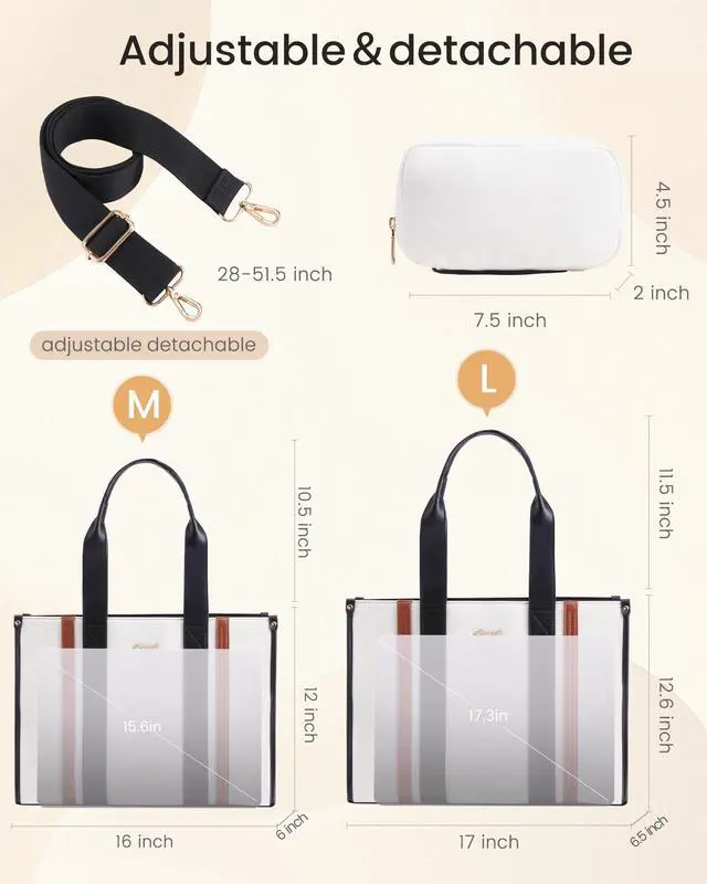 Alt view image 5 of 5 - LOVEVOOK laptop bag for women 17 inch large canvas work tote bags with Clutch Purse water resistant computer bags for laptops for women Business Office Travel college Casual, Black White Brown