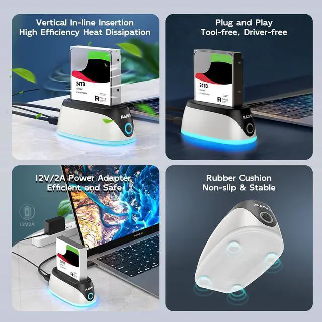 Alt view image 3 of 5 - MAIWO Hard Drive Docking Station for 2.5 3.5 Inch SATA HDD SSD, 24TB Capacity, 12V 2A Power Supply, USB 3.0 to External Hard Drive Adapter Reader Case