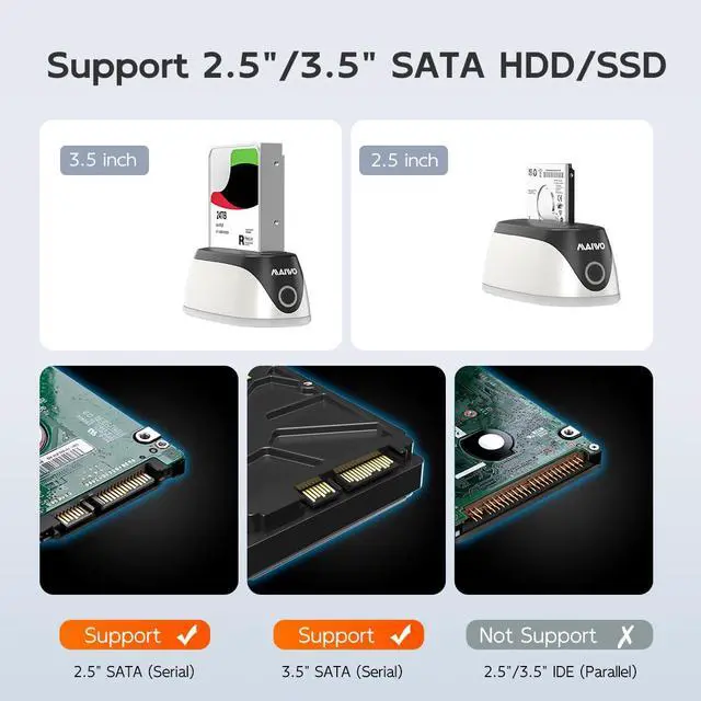 Alt view image 4 of 5 - MAIWO Hard Drive Docking Station for 2.5 3.5 Inch SATA HDD SSD, 24TB Capacity, 12V 2A Power Supply, USB 3.0 to External Hard Drive Adapter Reader Case