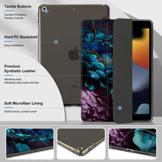 Alt view image 3 of 5 - MEEgoodo Case for iPad 10.2 inch, Case for iPad 9th Generation 2021/ 8th Generation 2020/ 7th Gen 2019, Tablet Cover with Silk Texture & PC Back Cover, Beautiful Fantasy Flower