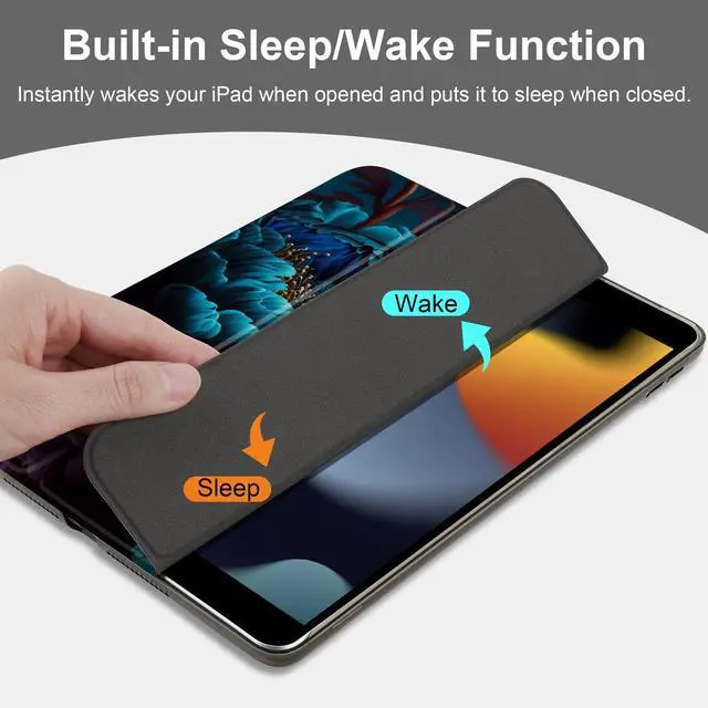 Alt view image 4 of 5 - MEEgoodo Case for iPad 10.2 inch, Case for iPad 9th Generation 2021/ 8th Generation 2020/ 7th Gen 2019, Tablet Cover with Silk Texture & PC Back Cover, Beautiful Fantasy Flower