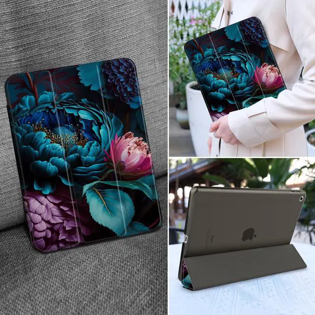 Alt view image 5 of 5 - MEEgoodo Case for iPad 10.2 inch, Case for iPad 9th Generation 2021/ 8th Generation 2020/ 7th Gen 2019, Tablet Cover with Silk Texture & PC Back Cover, Beautiful Fantasy Flower